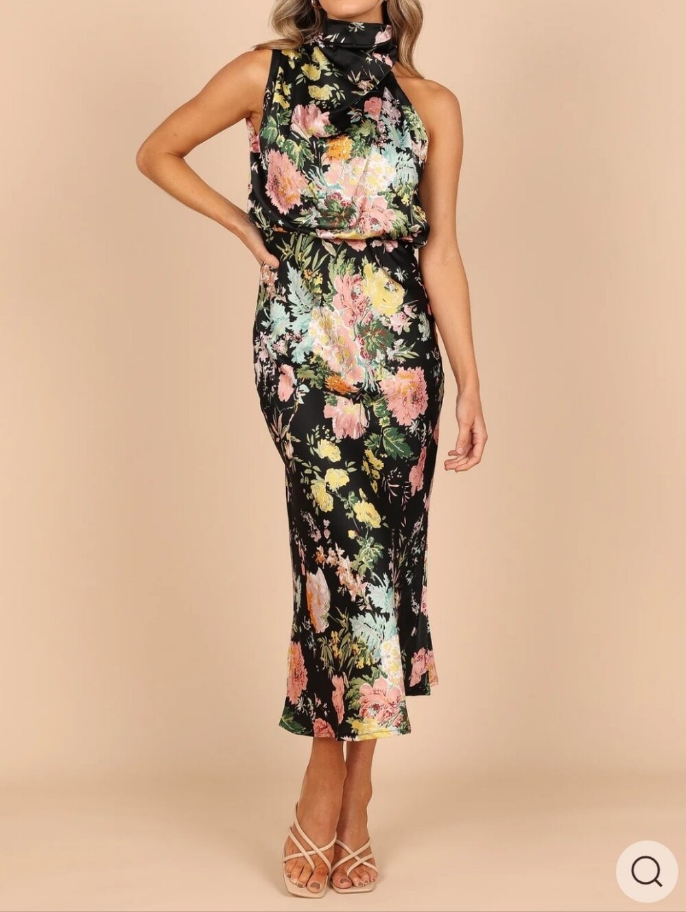 Petal & Pup Black Floral Midi Dress with Pink & Yellow Blooms